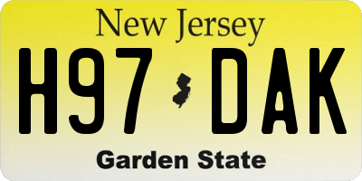NJ license plate H97DAK
