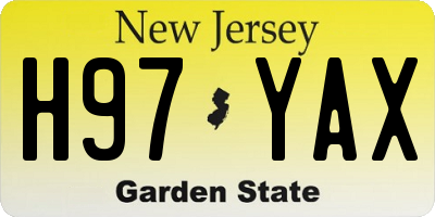 NJ license plate H97YAX