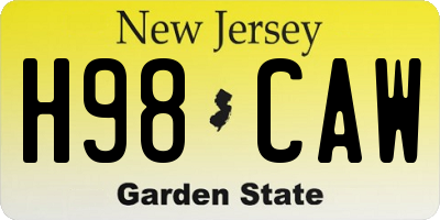NJ license plate H98CAW