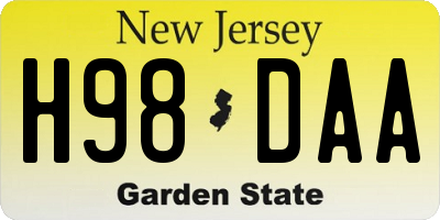 NJ license plate H98DAA