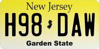 NJ license plate H98DAW