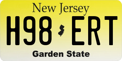 NJ license plate H98ERT