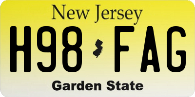 NJ license plate H98FAG