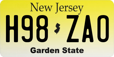 NJ license plate H98ZAO