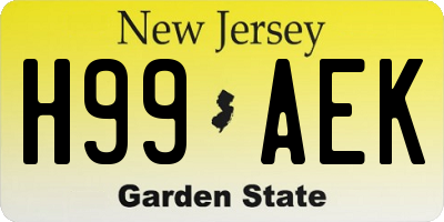 NJ license plate H99AEK