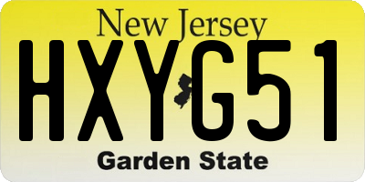 NJ license plate HXYG51