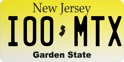 NJ license plate I00MTX