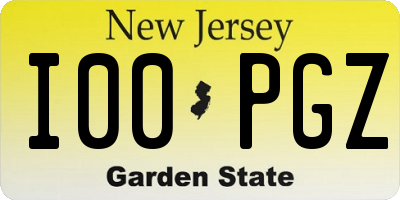NJ license plate I00PGZ