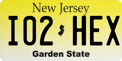 NJ license plate I02HEX