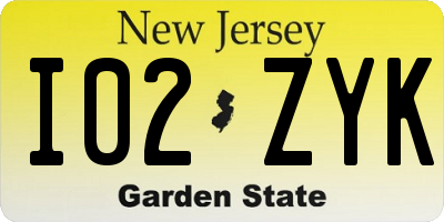 NJ license plate I02ZYK