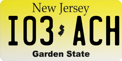 NJ license plate I03ACH