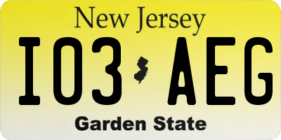 NJ license plate I03AEG