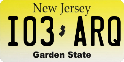NJ license plate I03ARQ