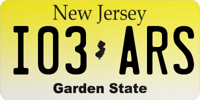 NJ license plate I03ARS
