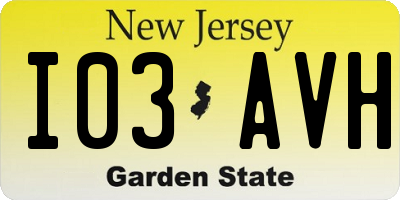 NJ license plate I03AVH
