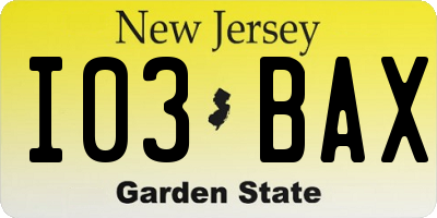 NJ license plate I03BAX
