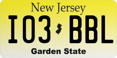 NJ license plate I03BBL
