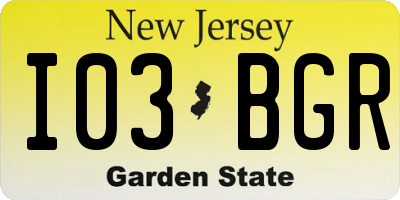 NJ license plate I03BGR