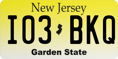 NJ license plate I03BKQ