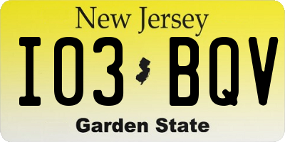NJ license plate I03BQV