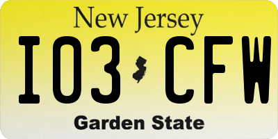 NJ license plate I03CFW