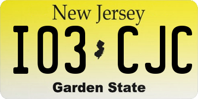 NJ license plate I03CJC