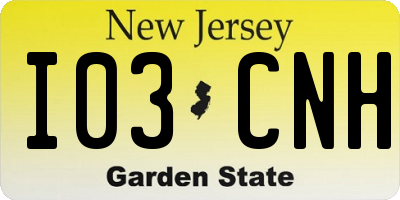 NJ license plate I03CNH