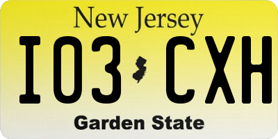 NJ license plate I03CXH