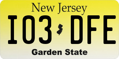 NJ license plate I03DFE
