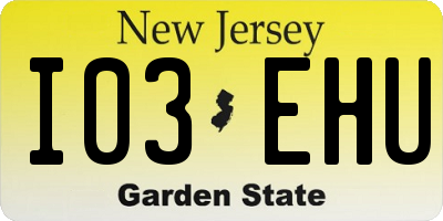 NJ license plate I03EHU