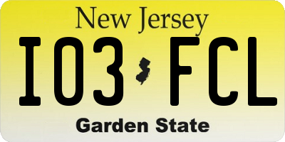 NJ license plate I03FCL