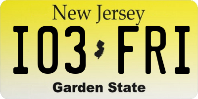 NJ license plate I03FRI