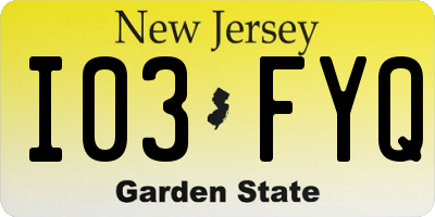 NJ license plate I03FYQ