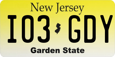 NJ license plate I03GDY