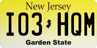 NJ license plate I03HQM