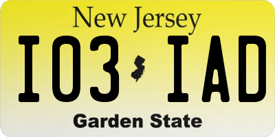 NJ license plate I03IAD