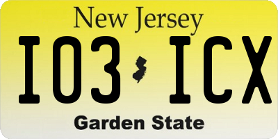 NJ license plate I03ICX