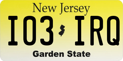 NJ license plate I03IRQ