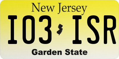 NJ license plate I03ISR