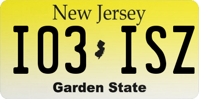 NJ license plate I03ISZ