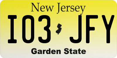 NJ license plate I03JFY