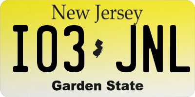 NJ license plate I03JNL