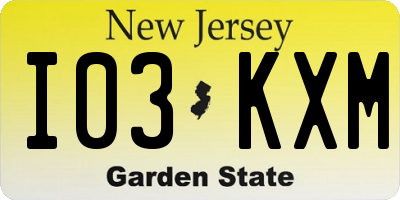 NJ license plate I03KXM