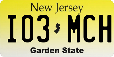 NJ license plate I03MCH