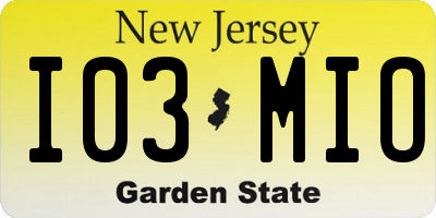 NJ license plate I03MIO