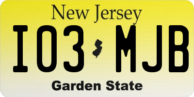 NJ license plate I03MJB