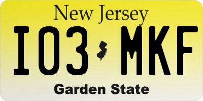 NJ license plate I03MKF