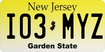 NJ license plate I03MYZ