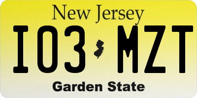 NJ license plate I03MZT