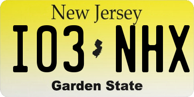 NJ license plate I03NHX